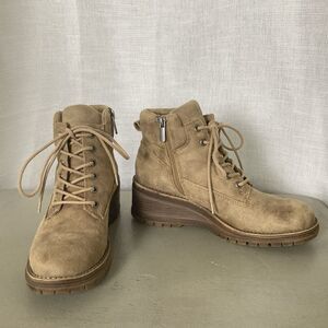 Bullboxer B-52 Women's 9 US Faux Leather Wedge Boots Brown Tan Zip Lace Outdoor